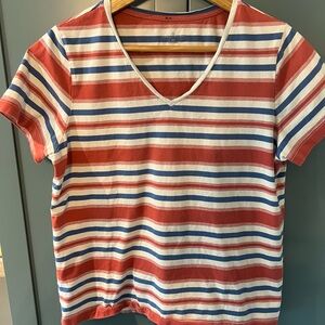LL Bean Signature Striped V-Neck S/S Tee Sz Med
